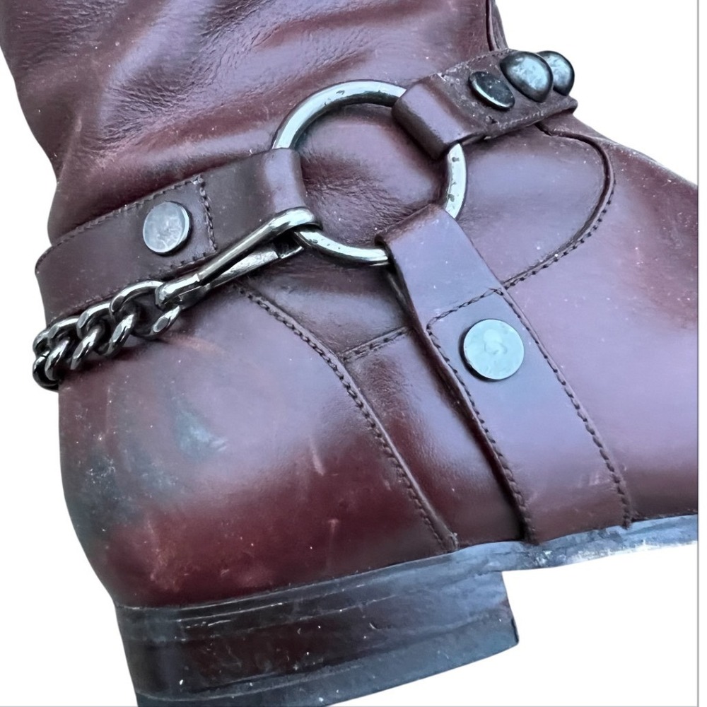 Brown Leather Tall Riding Boots Equestrian Style Size 7.5 Buckle Chain Old Money - Picture 17 of 17